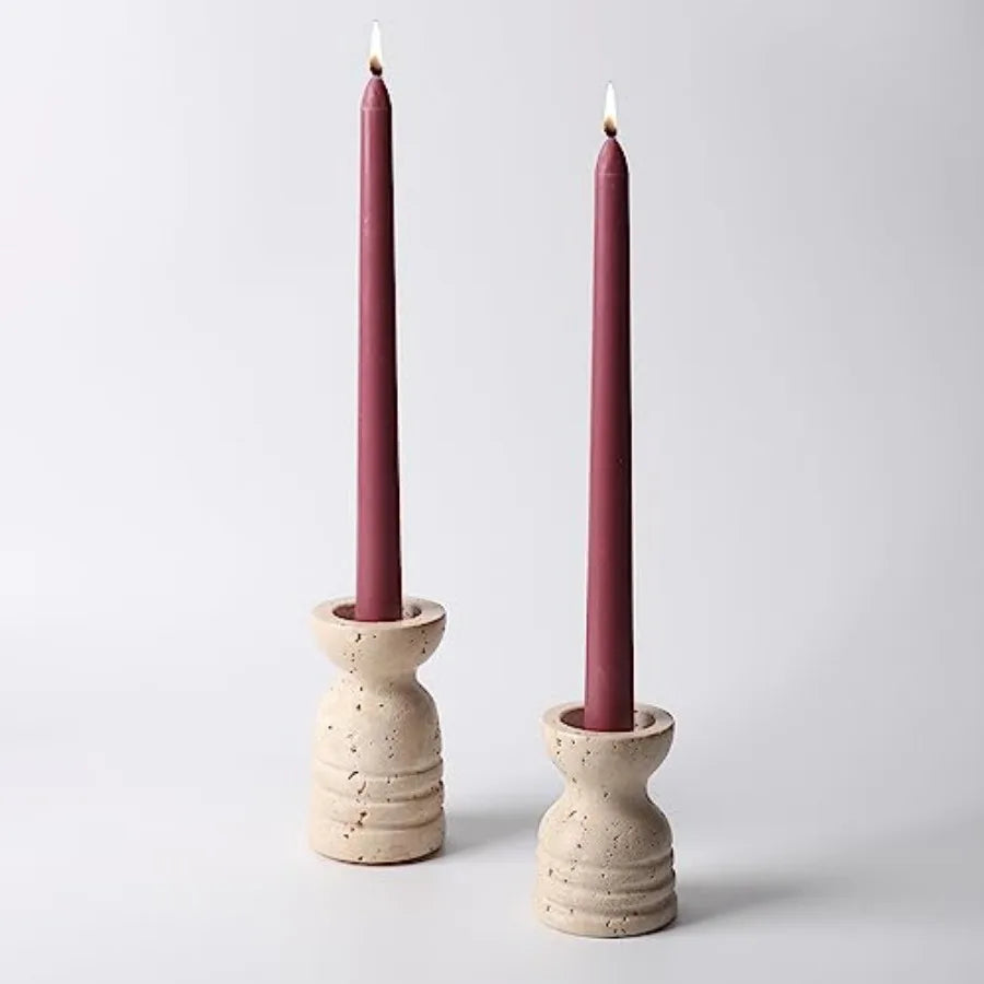 Set de 2 bougeoirs à bougies en travertin