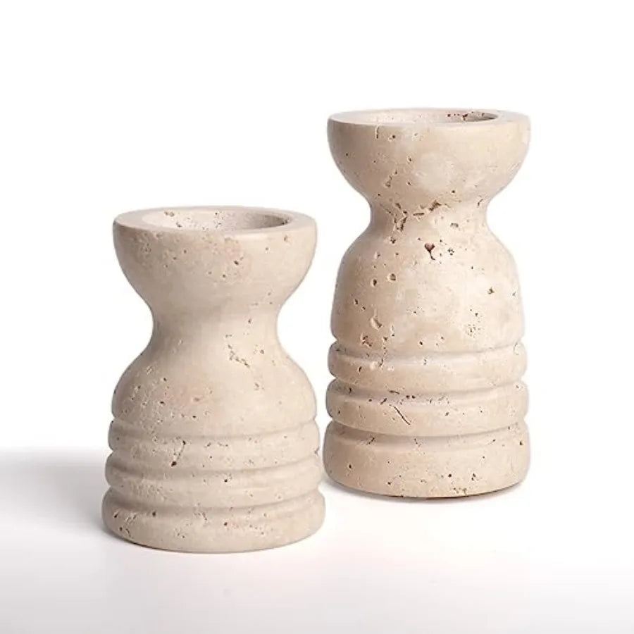 Set de 2 bougeoirs à bougies en travertin